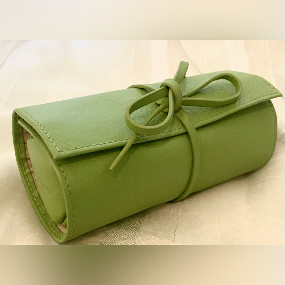 Rowallan Green Leather Jewelry Roll with Removable Pouch